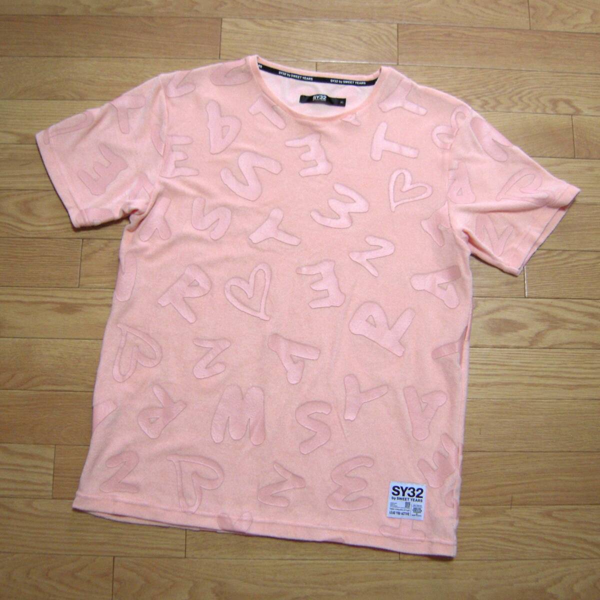 SY32 PILE TEE パイル地 ロゴプリント Tシャツ ピンク XL拍卖