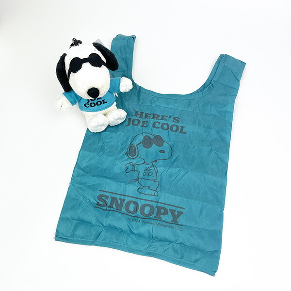 スヌーピー ぬいぐるみエコバッグ ブルー マルシェバッグ 折りたたみバッグ マスコット カラビナ付き拍卖