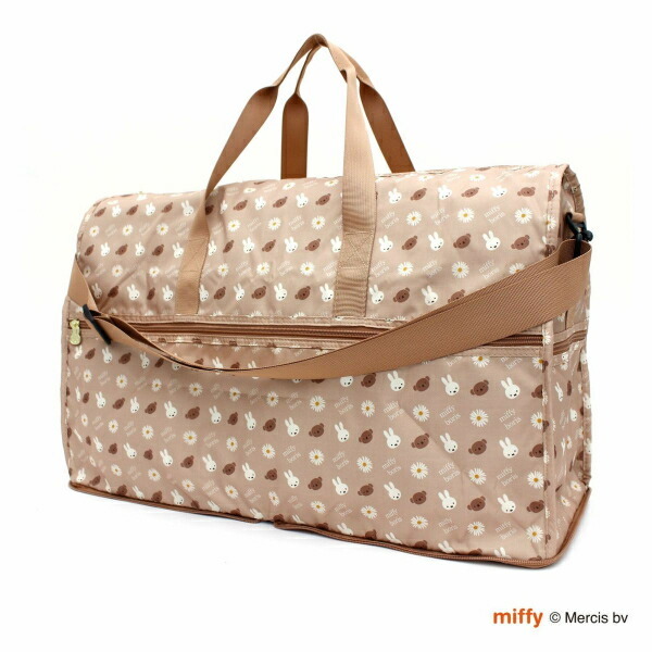 ミッフィー miffy ミッフィー&ボリス 折りたたみボストンバッグ(L) フラワーモカ拍卖