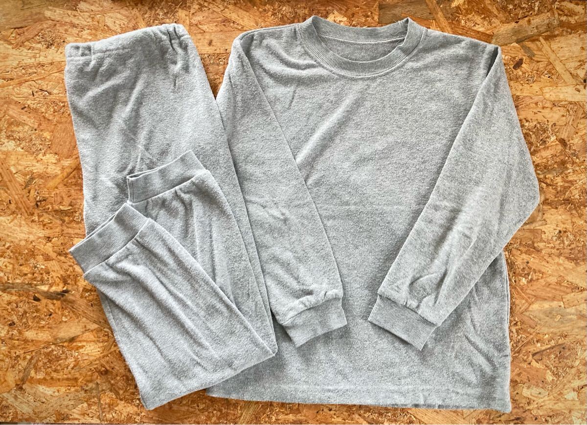 西松屋 スウェット パジャマ ルームウェア 薄手 パイル生地 上下セット グレー キッズ 140拍卖