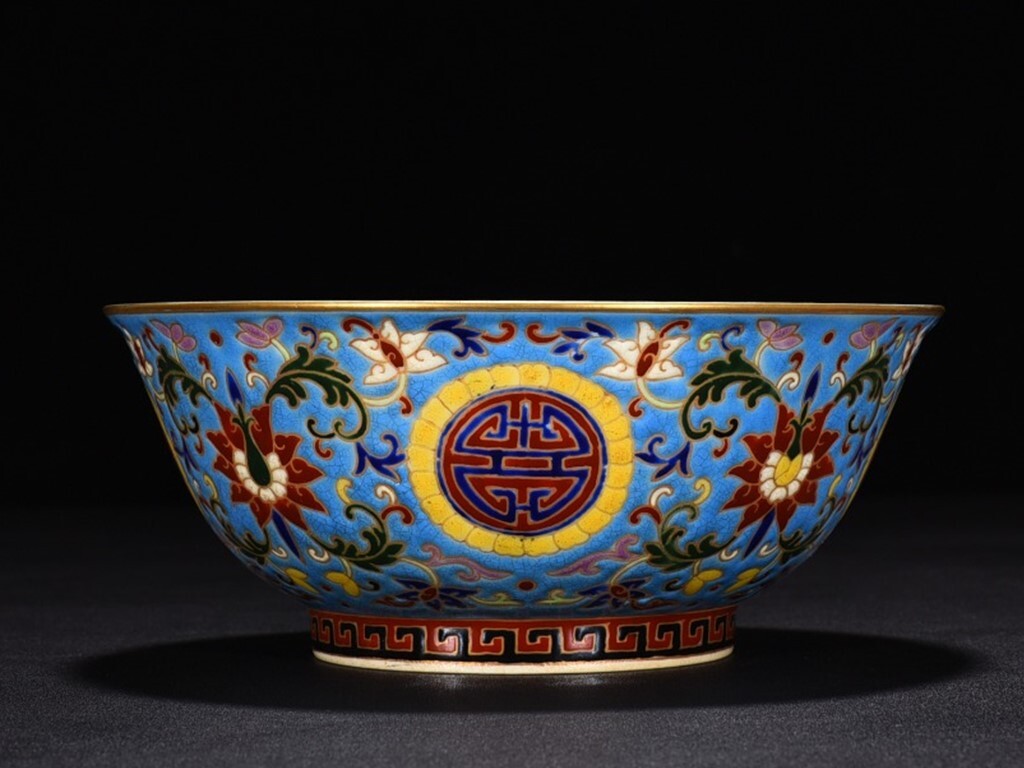 TA316■中国古玩 唐物 清時代 乾隆 景泰藍 描金花卉紋碗 時代物 極上品■高さ5.5cm・直径14cm■拍卖