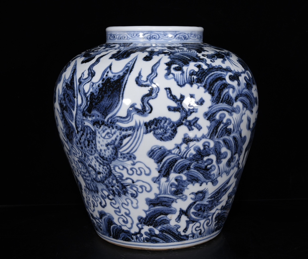 LM111■中国古玩 唐物 明宣徳年制款 青花海怪獣図紋大壺 時代物 極上品■拍卖