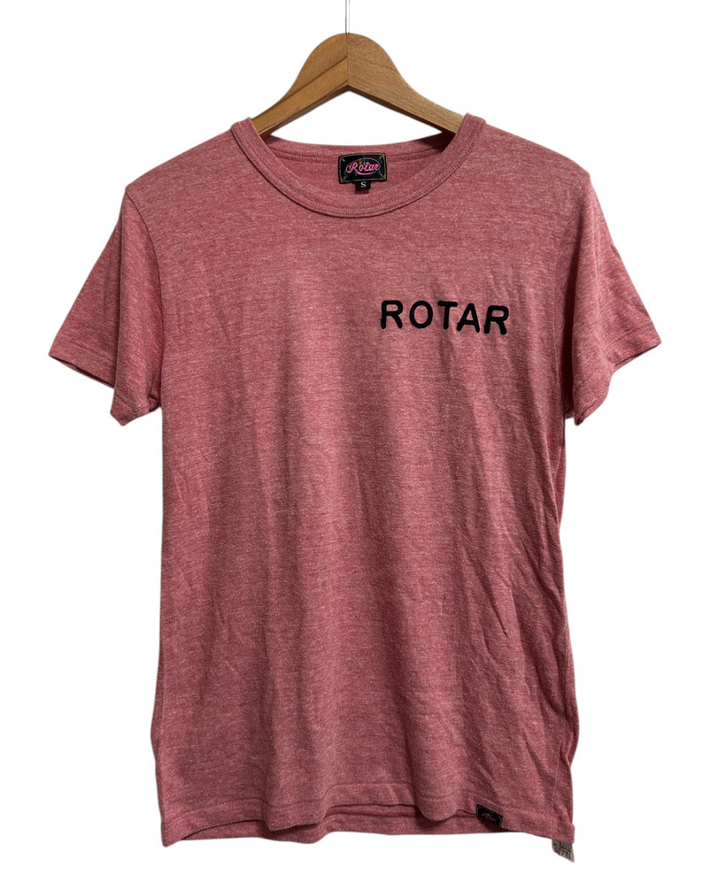 美品▽ROTAR ローター ブランドロゴ 半袖Tシャツ S 赤 霜降り 刺繍 シングルステッチ チェーンステッチ パンク ロック ロカビリー拍卖