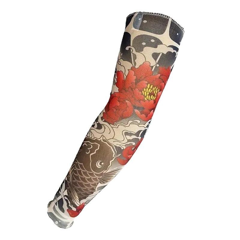 【タトゥーアームカバー】★和柄 牡丹と鯉 1枚 伸縮素材 和風 タトゥースリーブ 腕カバー 日焼け UV対策 フリーサイズ おしゃれ拍卖