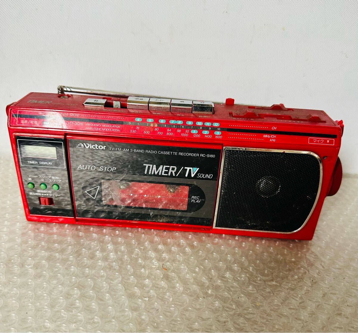 昭和レトロビクター TV・FM・AM 3-BAND カセットレコーダーRC-S180【動作未確認ジャンク品】拍卖