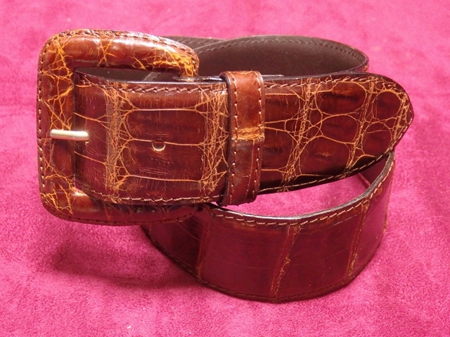 LA DOPPIA VITA 濃茶 クロコ XS 66cm ベルト 伊製拍卖