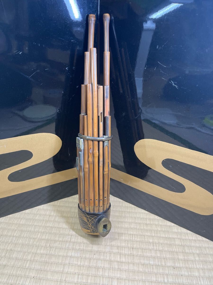 兵庫県旧家蔵より 笙 蒔絵 伝統 和楽器 雅楽 竹笛 神楽 龍笛 歌舞伎 煤竹 竹製 伝承技能 狂言 能 木管 古美術 江戸期拍卖