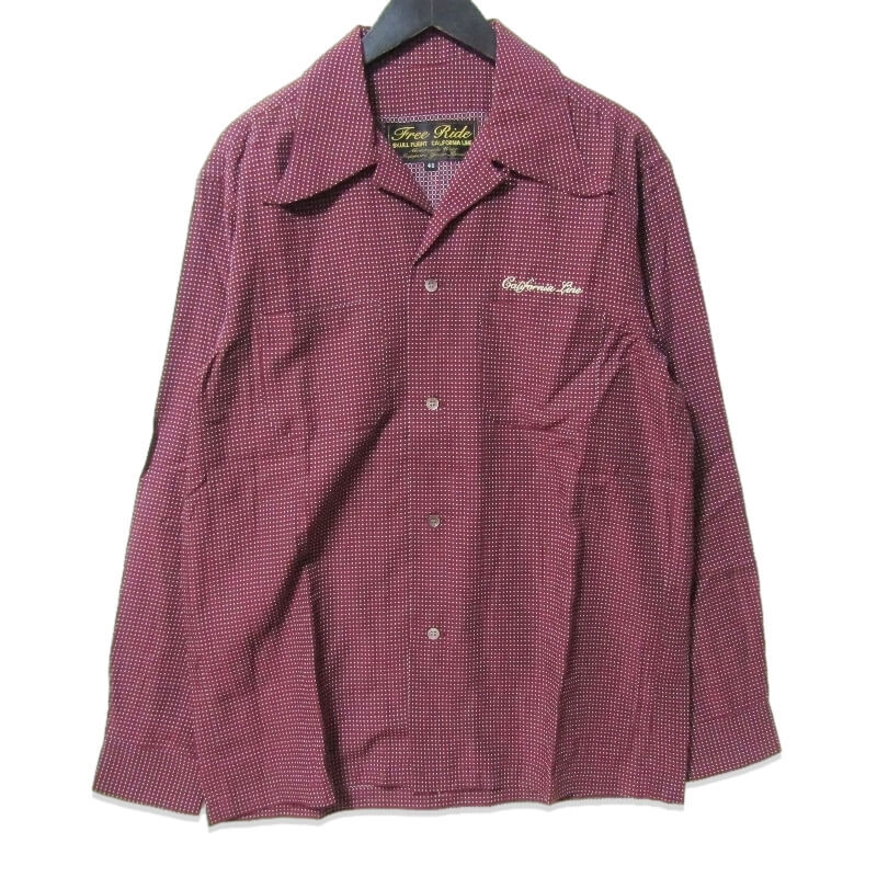 未使用 SKULL FLIGHT スカルフライト 長袖シャツ SFS24-003 オープンカラーシャツ 刺繍 日本製 ボルドー 42 27109914拍卖