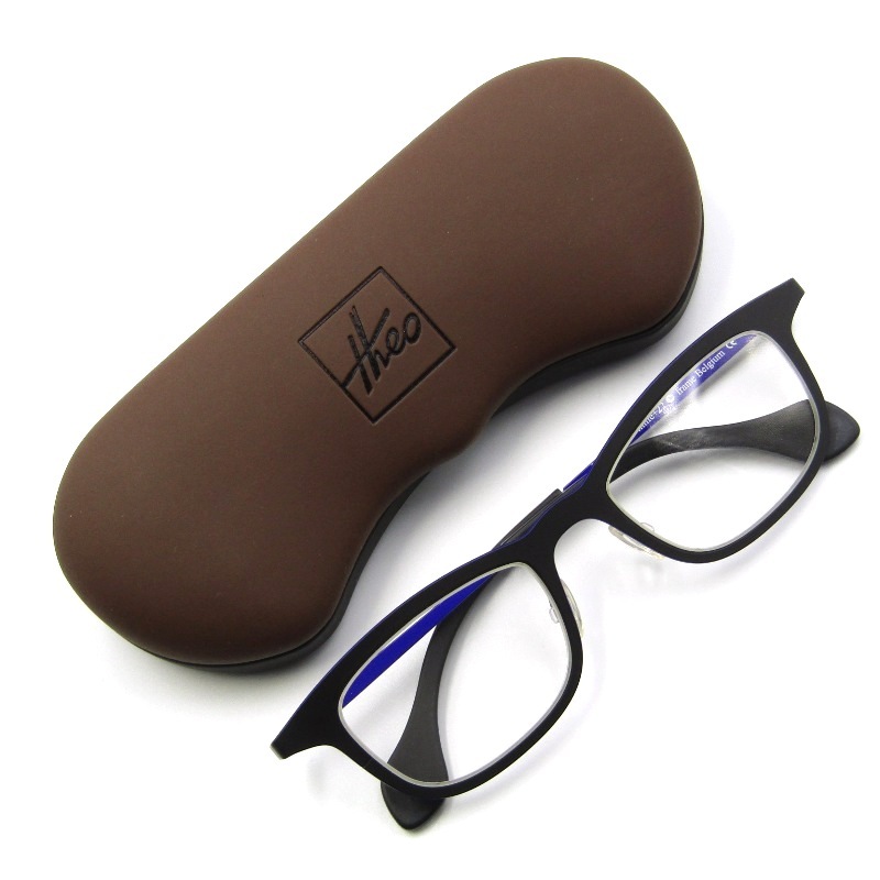 未使用 theo テオ メガネフレーム Mille+22 ベルギー製 ウェリントン シートメタル 裏面ドット 397 ブラック/バイオレット 61002841拍卖