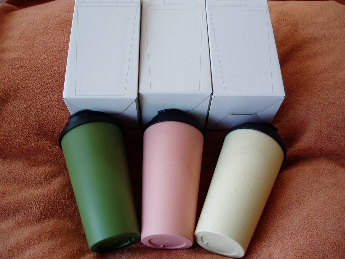 未使用!ダブルウォールタンブラー3色セット 480ml 口径8×高さ16㎝ バンブーファイバー配合拍卖