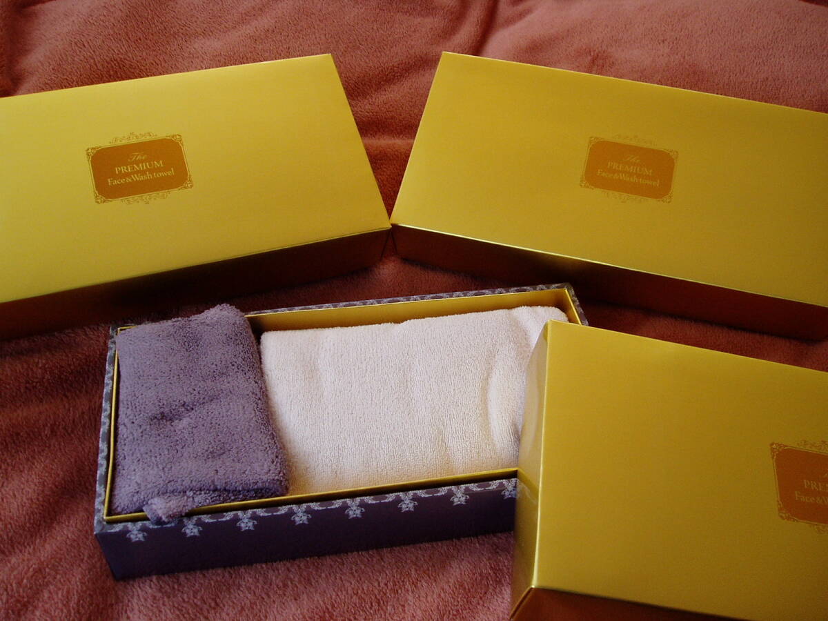 未使用!プレミアムフェイス&ウォッシュタオル3箱セット フェイスタオル34×80cmウォッシュタオル25×25cm拍卖