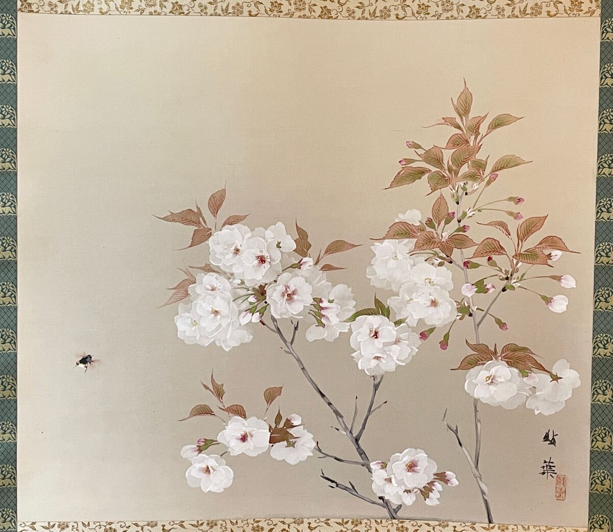 即決!模写 武田鼓葉/桜に蜂図 掛軸(検索=渡辺省亭 木島桜谷 小原古邨 雪岱 新版画 美人画 是真 暁斎 狩野派 琳派 北斎 広重 大観 栖鳳)拍卖