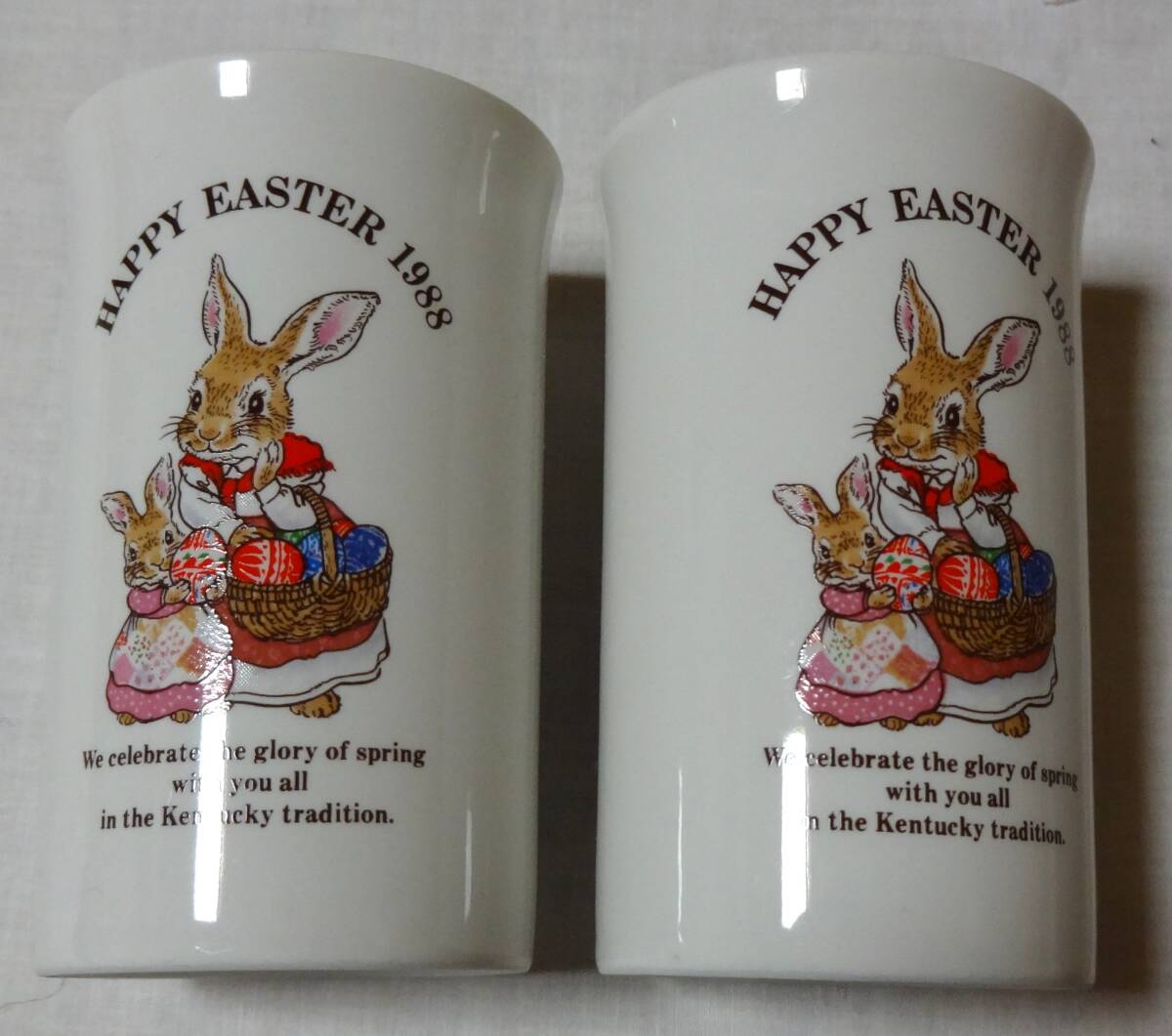 レアー昭和63年!ケンタッキーフライドチキン・ハッピーイースター1988のウサギの親子が描かれたミニカップ2個拍卖
