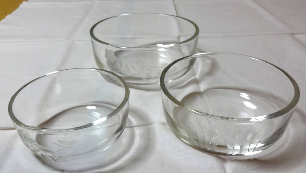厚手ガラス製鉢3個(大中小)、多分たち吉(頒布会で購入)、他にも同柄のガラス器出品中拍卖