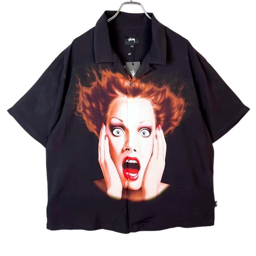 新品タグ付き!ステューシーStussy半袖レーヨンシャツアートシャツアロハHARUMI GIRL SHIRTはるみギャルズ山口はるみ開襟50205拍卖