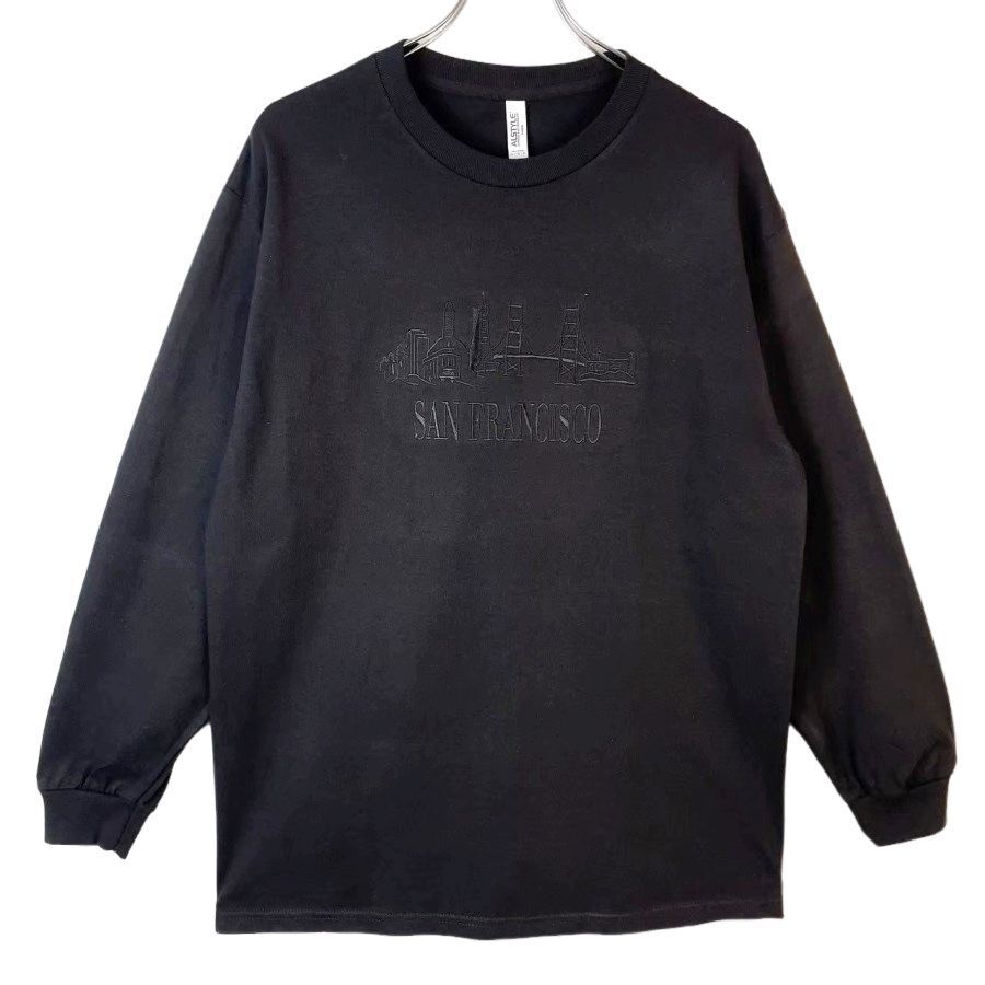 新品アルスタイルAlstyle長袖TシャツロンTサンフランシスコSan Francisco刺繍フロントデザイン黒ブラックフェード単色vintage50205拍卖
