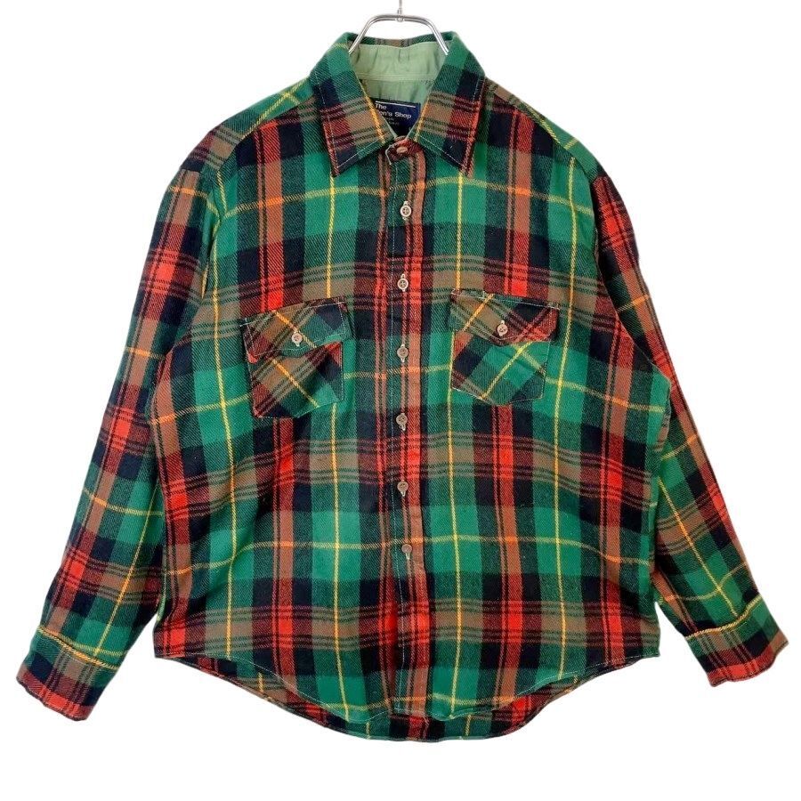 80sJCPennyJCペニーThe man's Shop長袖チェックシャツフランネルシャツゴツネルヘビーウェイト好配色マルチカラーラスタカラー黒50308拍卖