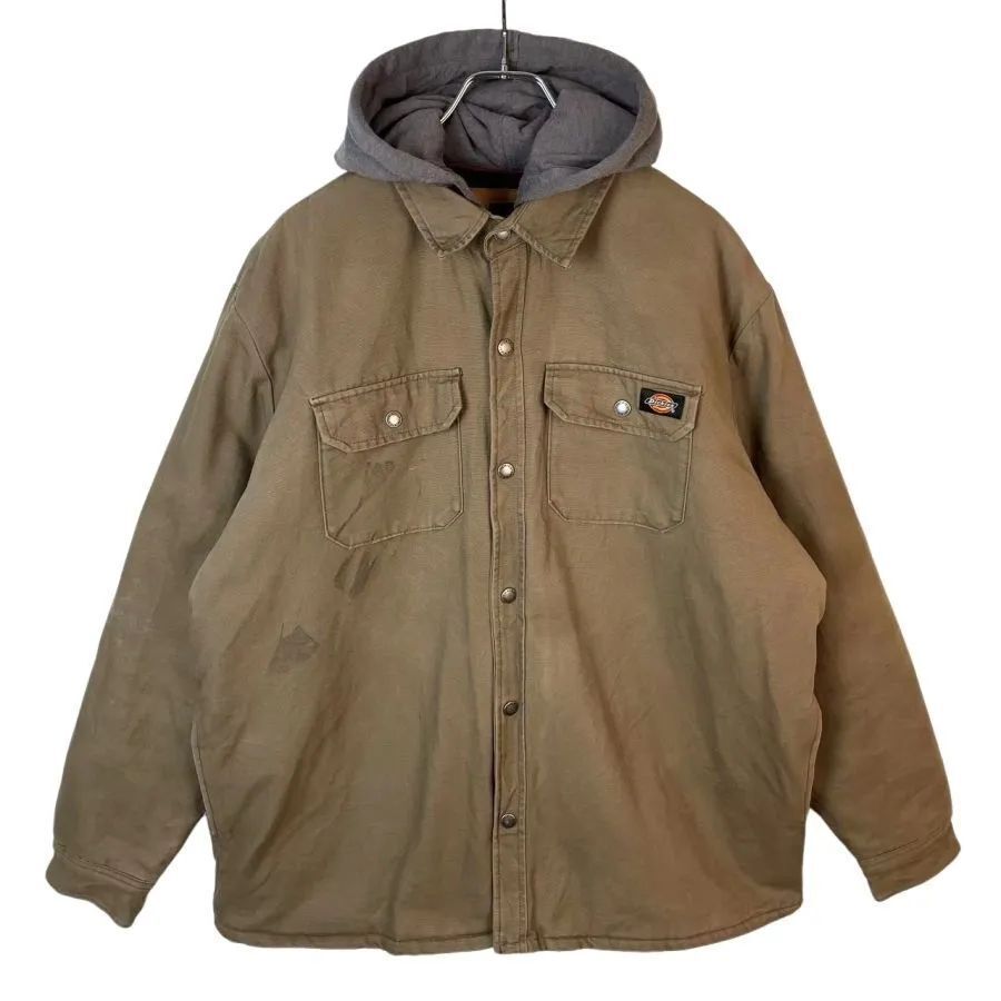 ディッキーズDickiesフェイクレイヤードダックジャケットワークジャケットフーディパーカー裏地中綿入りキルティングbuilt to work50306拍卖