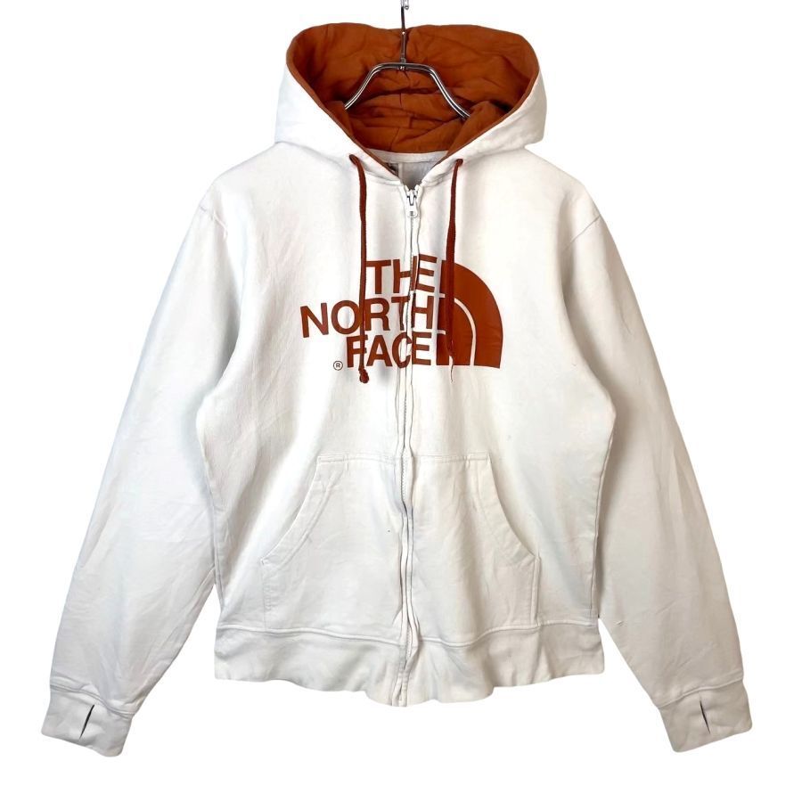 ノースフェイスThe North Faceジップパーカーフーディハーフドームロゴプリントロゴドン白ホワイトオレンジブラウンスポーツ50305拍卖