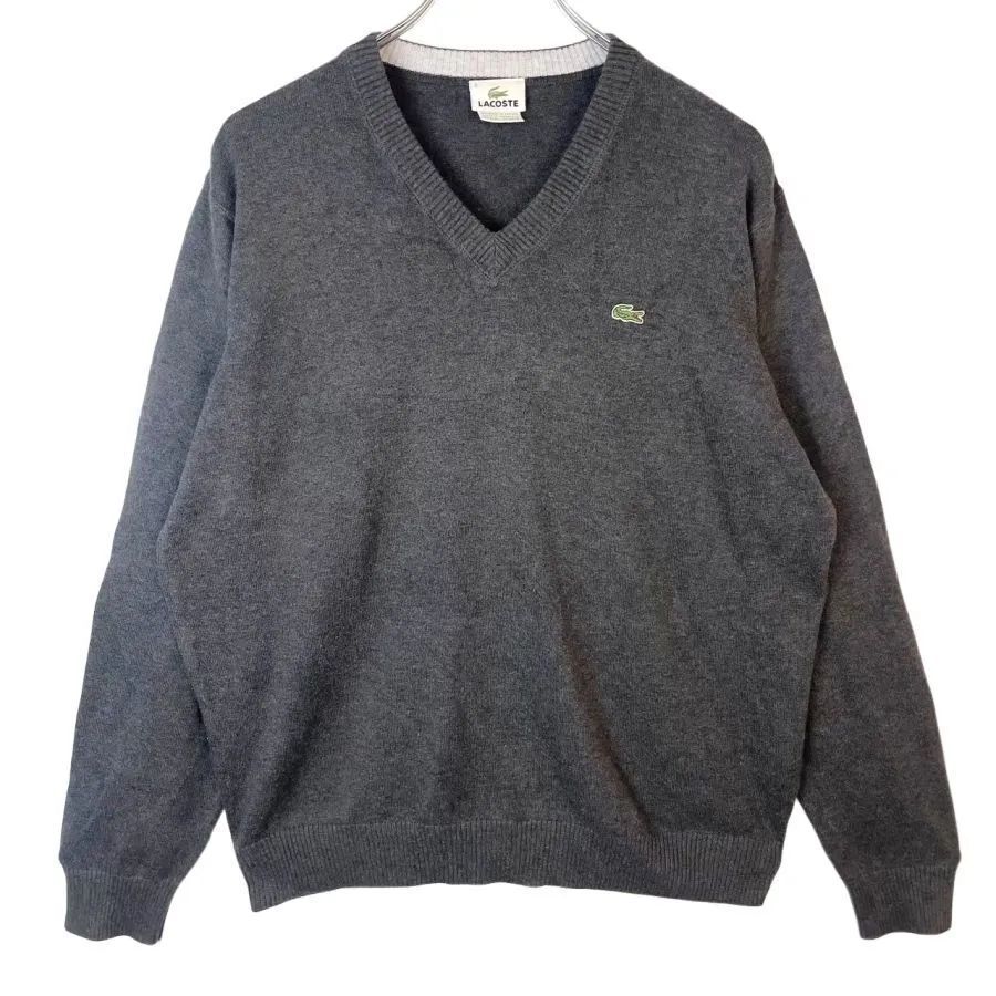 ラコステLacosteコットンニットVネックセーターワニロゴワッペンワンポイント灰色グレーシンプルy2kレトログランパコアグランマコア50305拍卖