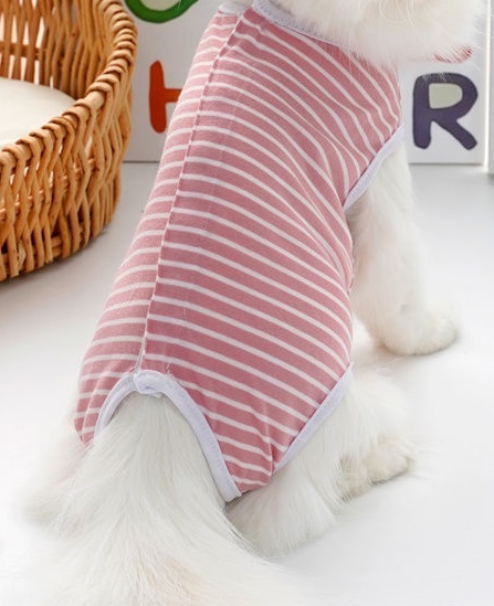 犬猫用 ペット 薄手衣服 赤ストライプL 術後もOK 胸囲55cm 目安拍卖