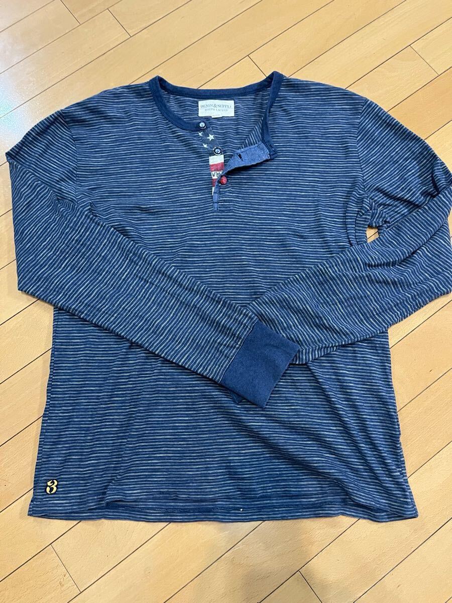 ラルフローレンデニム&サプライ丸首長袖Tシャツ「L」紺系白系拍卖