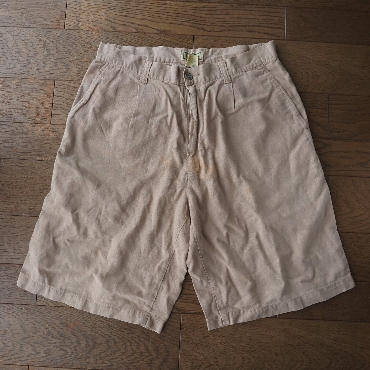 LL BEAN 日本製 綿麻混 ハーフパンツ XL カーキ **難有**拍卖