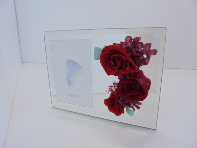 【KCM】inte-47★未使用・保管品★プリザーブドフラワー ミラー フォトフレーム 約20×15cm(窓7.7×11.5cm)拍卖