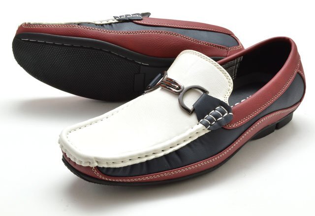新品 ウィルソン 8802 トリコロール 24.5cm メンズスリッポンシューズ ビットデッキシューズ ビットローファー 紳士靴 軽量 Wilson 靴拍卖