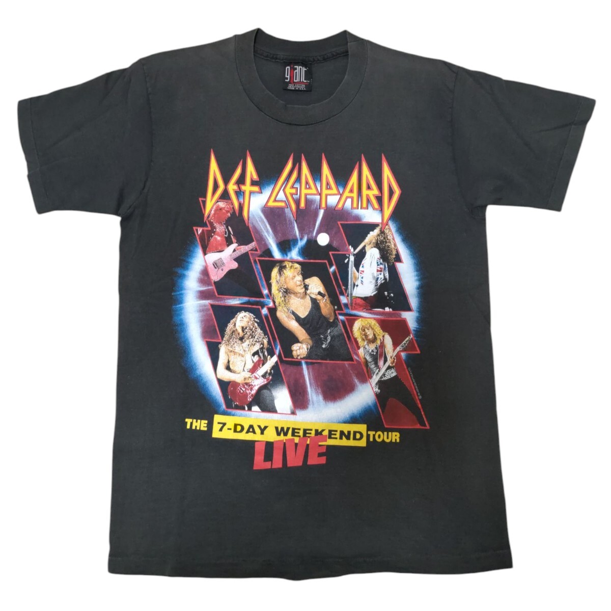 90s USA製 giant DEF LEPPARD THE 7-DAY WEEKEND TOUR ヴィンテージ Tシャツ 古着 L バンドTシャツ フェード ビンテージ デフレパード拍卖