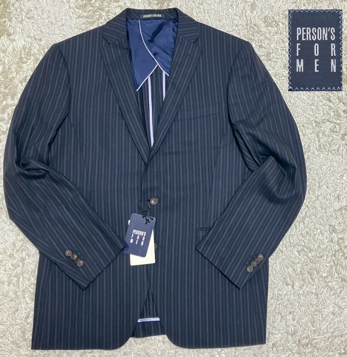 【未使用★】サイズAB5 PERSON'S FOR MEN テーラードジャケット/濃紺ストライプ☆パーソンズ (4)拍卖