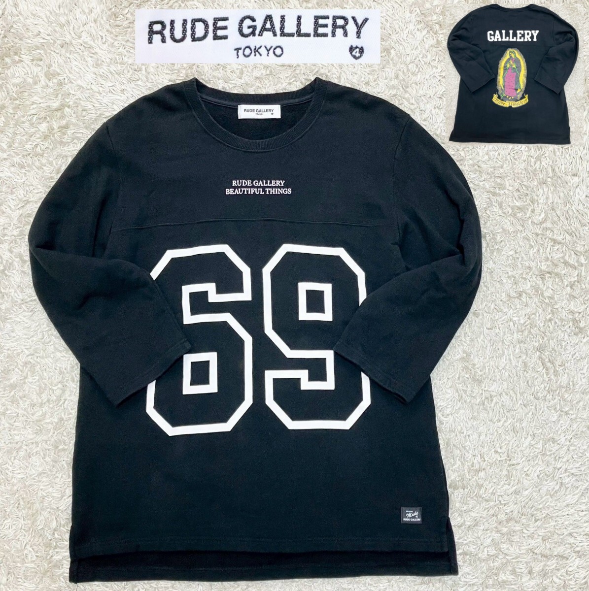 【大きいサイズ4★19年モデル】美品 RUDE GALLERY 七分袖 スウェット フットボールシャツ/黒◆背マリア☆ルードギャラリー (4)拍卖