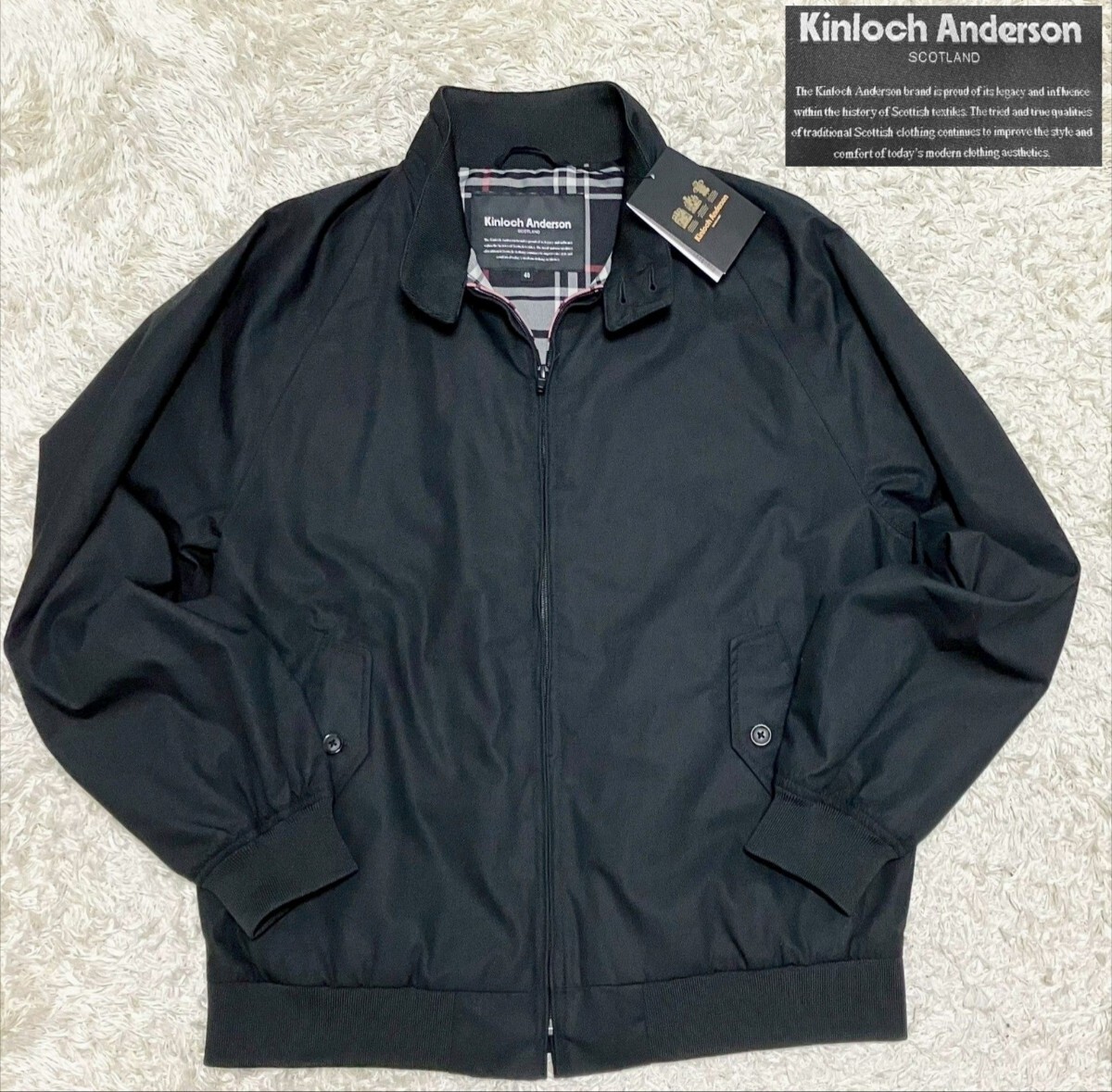 【未使用★22ss】サイズ40(L) Kinloch Anderson ハリントンジャケット/スイングトップ/黒◆裏地チェック柄☆キンロックアンダーソン (5)拍卖