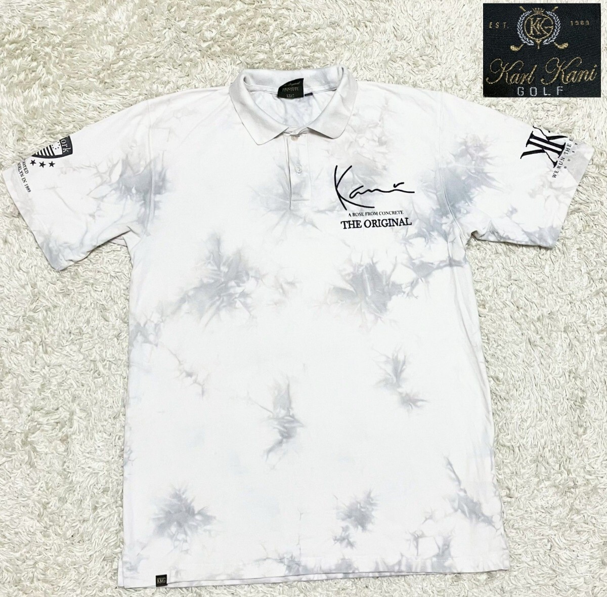 【大きいサイズXL★】KARL KANI GOLF 半袖総柄ポロシャツ/白系◆カールカナイゴルフ (4)拍卖