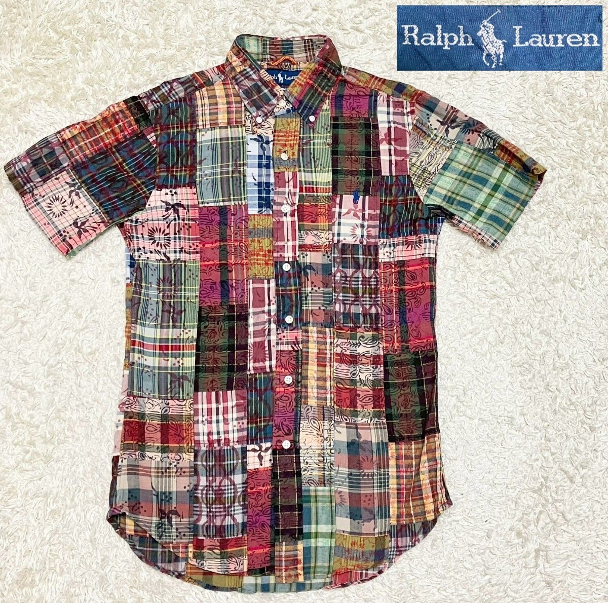 【インド製★オールドモデル】Sサイズ 美品 POLO RALPH LAUREN 半袖パッチワークシャツ◆ラルフローレン (5)拍卖