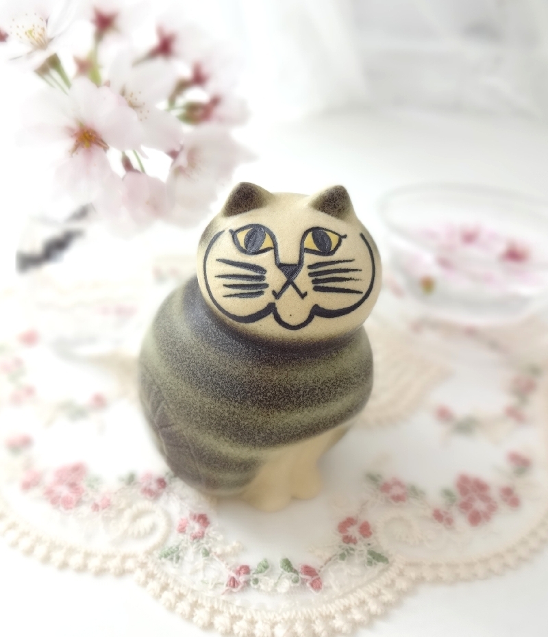 スウェーデン製 リサラーソン / Lisa Larson mia ミア グレー 北欧 オブジェ インテリア 陶器 置物 猫拍卖