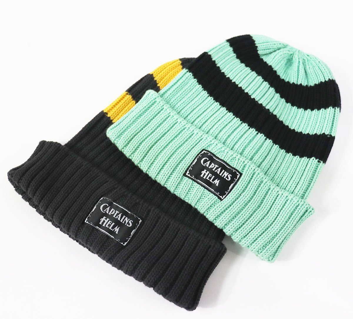 CAPTAINS HELM (キャプテンズヘルム) MIX WATCH CAP / クールマックス ボーダーミックスワッチキャップ ミント / ブラック【2点セット】拍卖