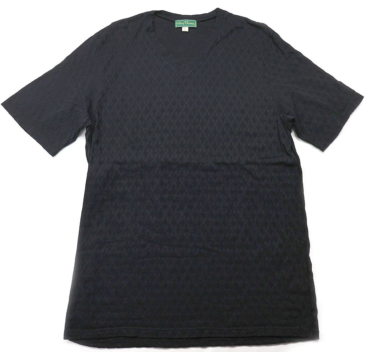 DryBones (ドライボーンズ) V-Neck Tee - Argyle - / アーガイル VネックTシャツ 美品 ブラック size 40(L) / ダイヤ拍卖