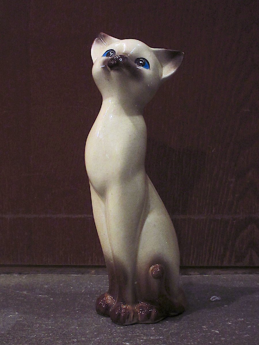 ビンテージ-60’s●キャットセラミックオブジェ●250520m3-objアニマル猫陶器ディスプレイインテリア雑貨拍卖