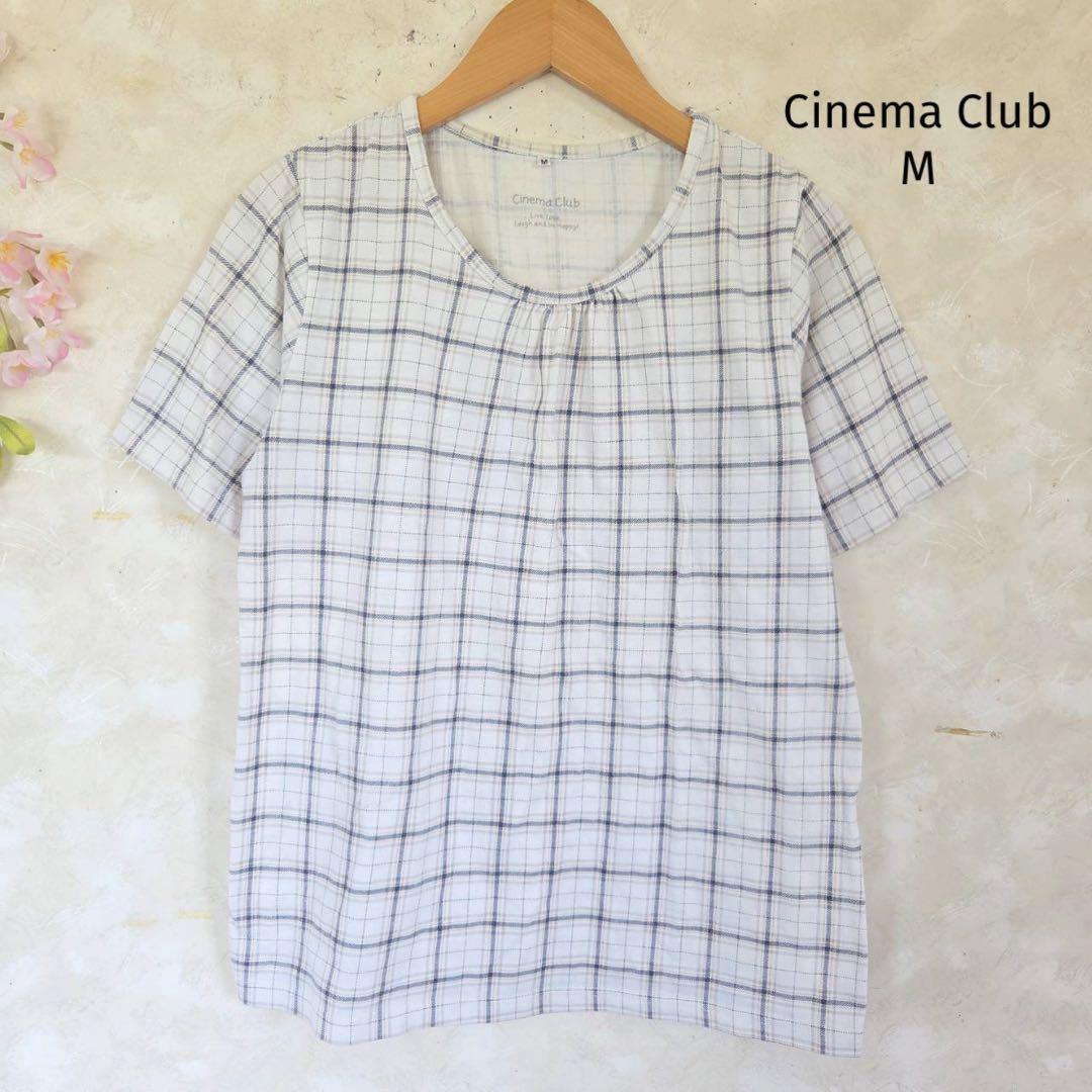 シネマクラブ カットソー【M】チェック 半袖 丸襟 ナチュラル拍卖