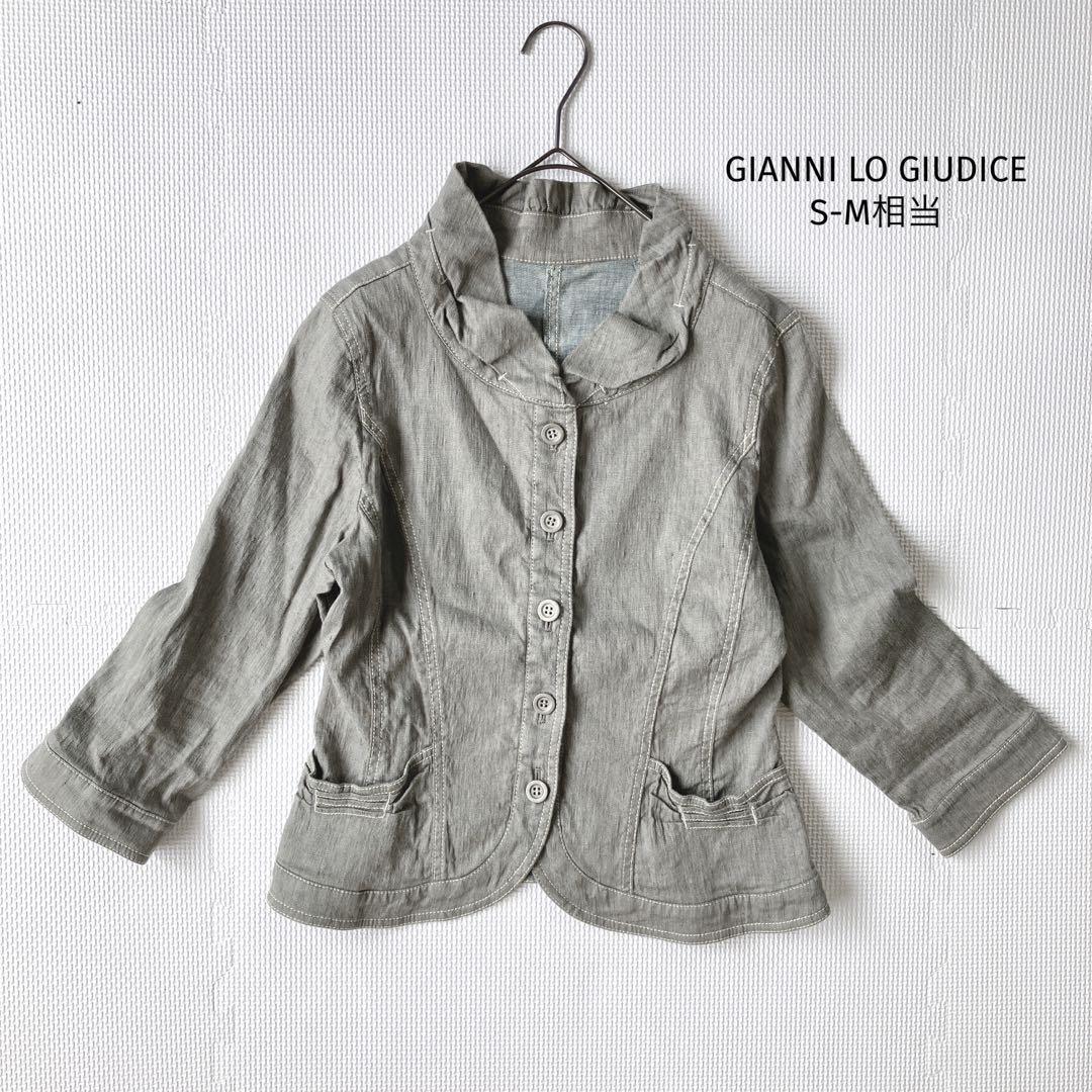 ジャンニロジュディチェ 麻混デニムジャケット【S-M相当】薄手 七分袖拍卖