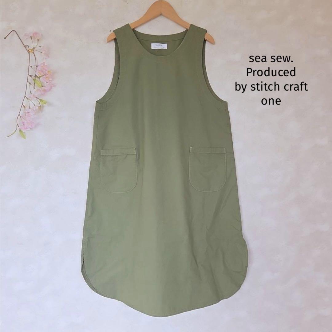 シーソー sea sew 膝下丈ワンピース【one】モスグリーン ノースリーブ拍卖