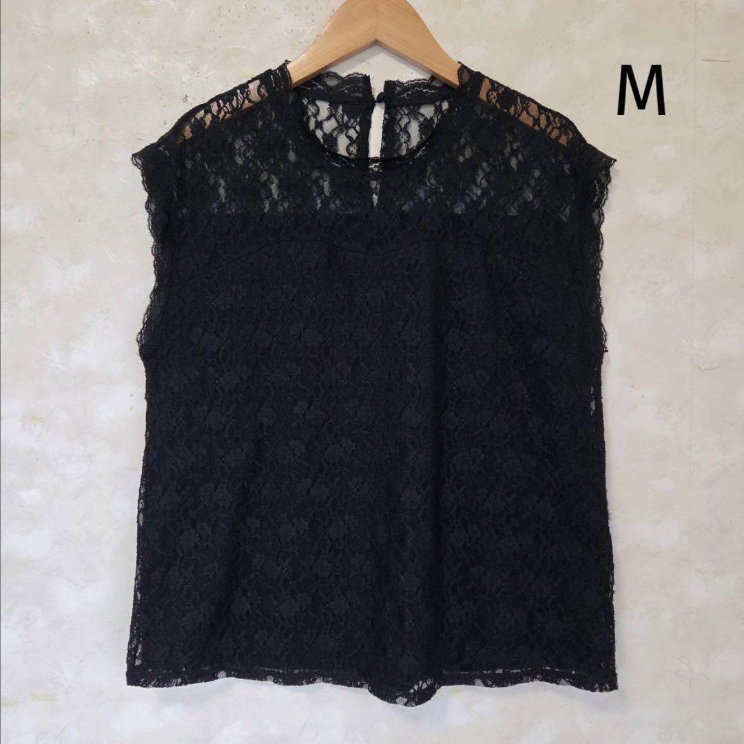 レース ブラウス【M】ノースリーブ 黒 ブラック綺麗 上品 気品拍卖
