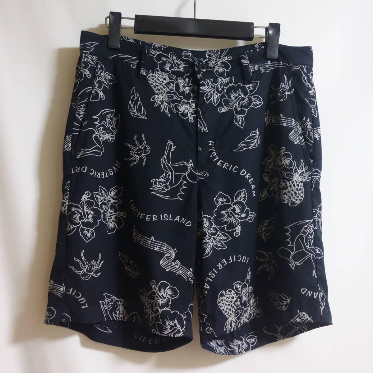 【定価2.4万 19SS ヒステリックグラマー LUCIFER ISLAND 総柄 アロハショーツ S(81cm)】02191AM03 レーヨン ショートパンツ拍卖