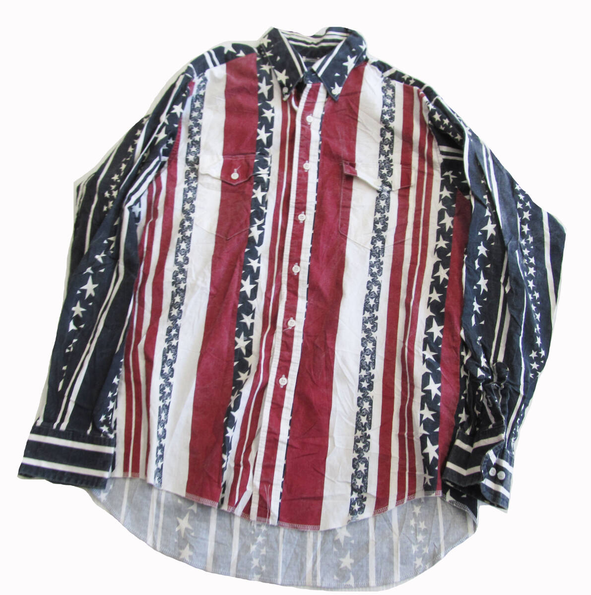 90年代 USA製 ラングラー 星条旗柄 柄シャツ 長袖 シャツ アメリカ 16-1/2 L F19拍卖