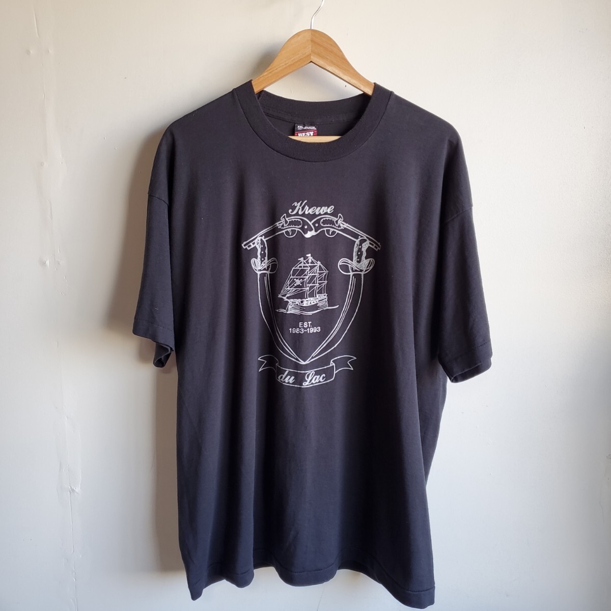 I5◆【sizeXXL】90s USA製 FRUIT OF THE LOOM BEST プリントTシャツ 半袖 黒 ブラック ビッグサイズ vintage 中古 USED 古着拍卖
