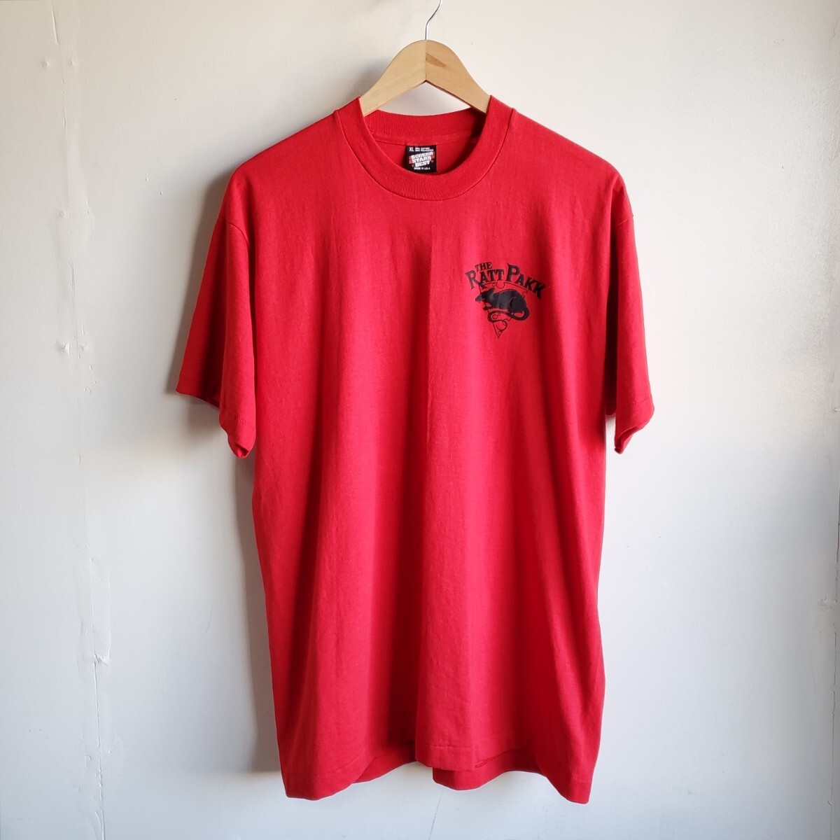 I8◆【sizeXL】90s USA製 THE RATT PAKK プリントTシャツ 半袖 赤 レッド vintage 中古 USED 古着 SCREEN STERS BEST拍卖