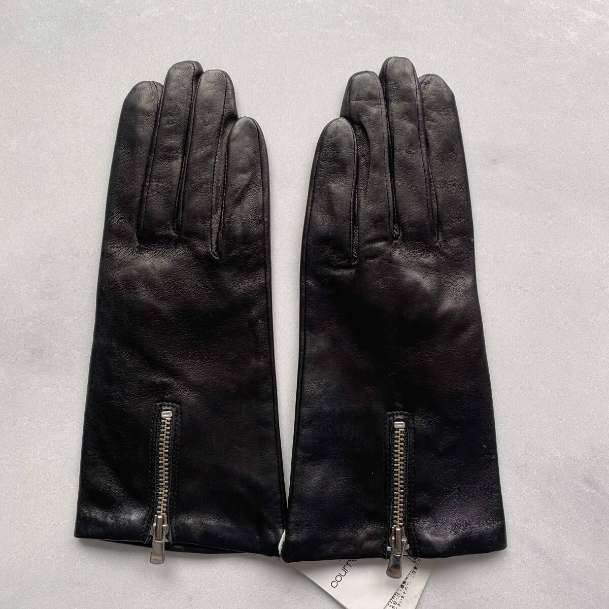【未使用品】クレージュ レディース レザーグローブ ブラック 黒革手袋 courreges サイズ20cm ジッパーデザイン拍卖