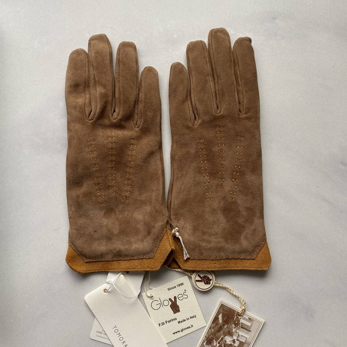 【未使用】イタリア製 Gloves製 レディース スエード レザーグローブ ブラウン 革手袋 サイズ7 カシミア裏地 トゥモローランド拍卖