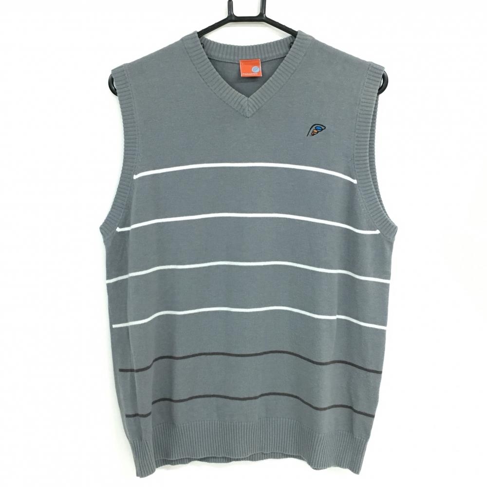 パラディーゾ ニットベスト グレー×白 ボーダー Vネック 綿混 メンズ L ゴルフウェア Paradiso拍卖